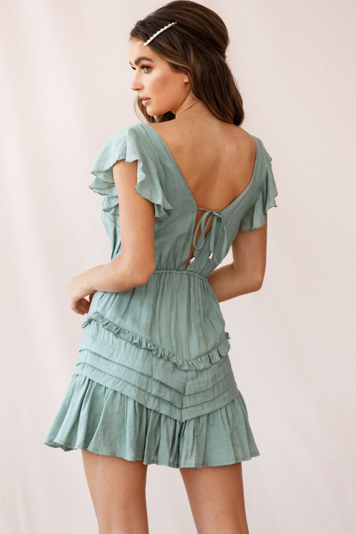 Willah Pintuck And Frill Detail Drawstring Dress Olive