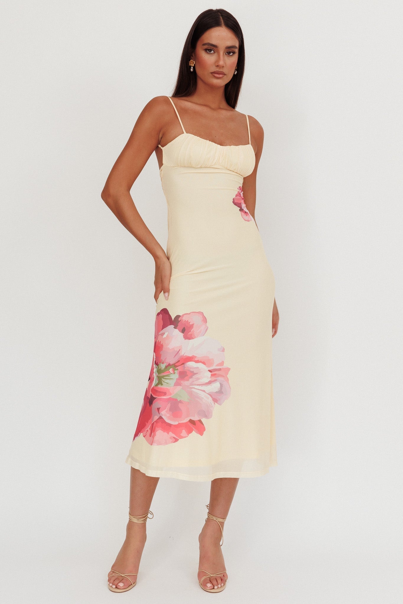 Nerida Gathered Bust Maxi Dress Flowers Yellow