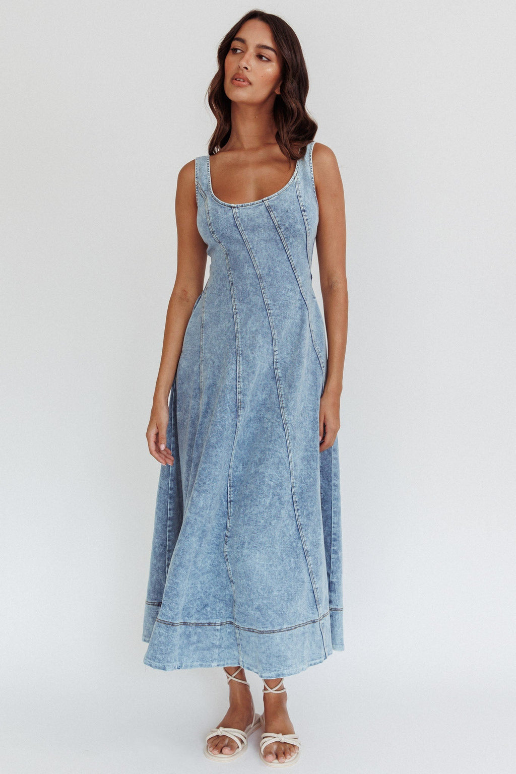 Ellora Side Pocket Midi Dress Denim Blue