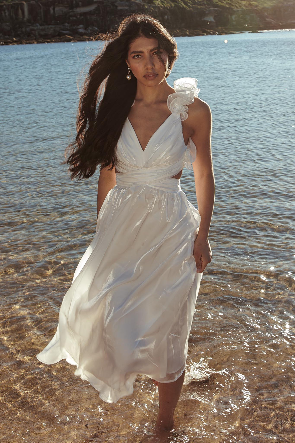 Madara Lace-Up Back Maxi Dress White