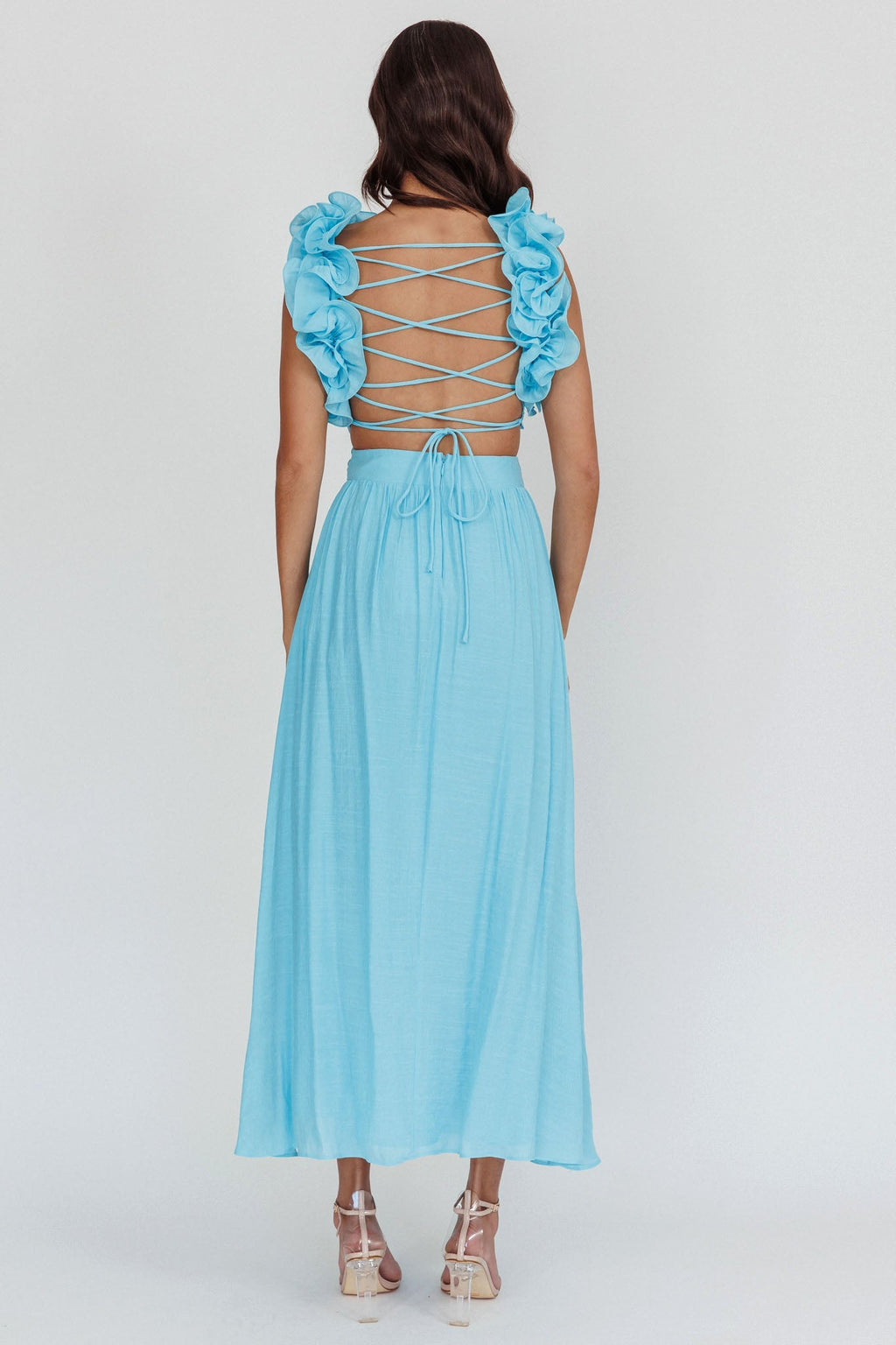Madara Laced Back Ruffle Dress Blue