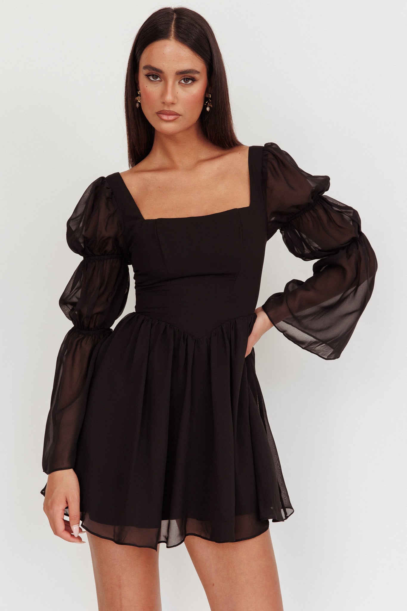 Miya Long Sleeve Mini Dress Black