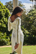 Loveland Cowl Back Midi Dress Oyster
