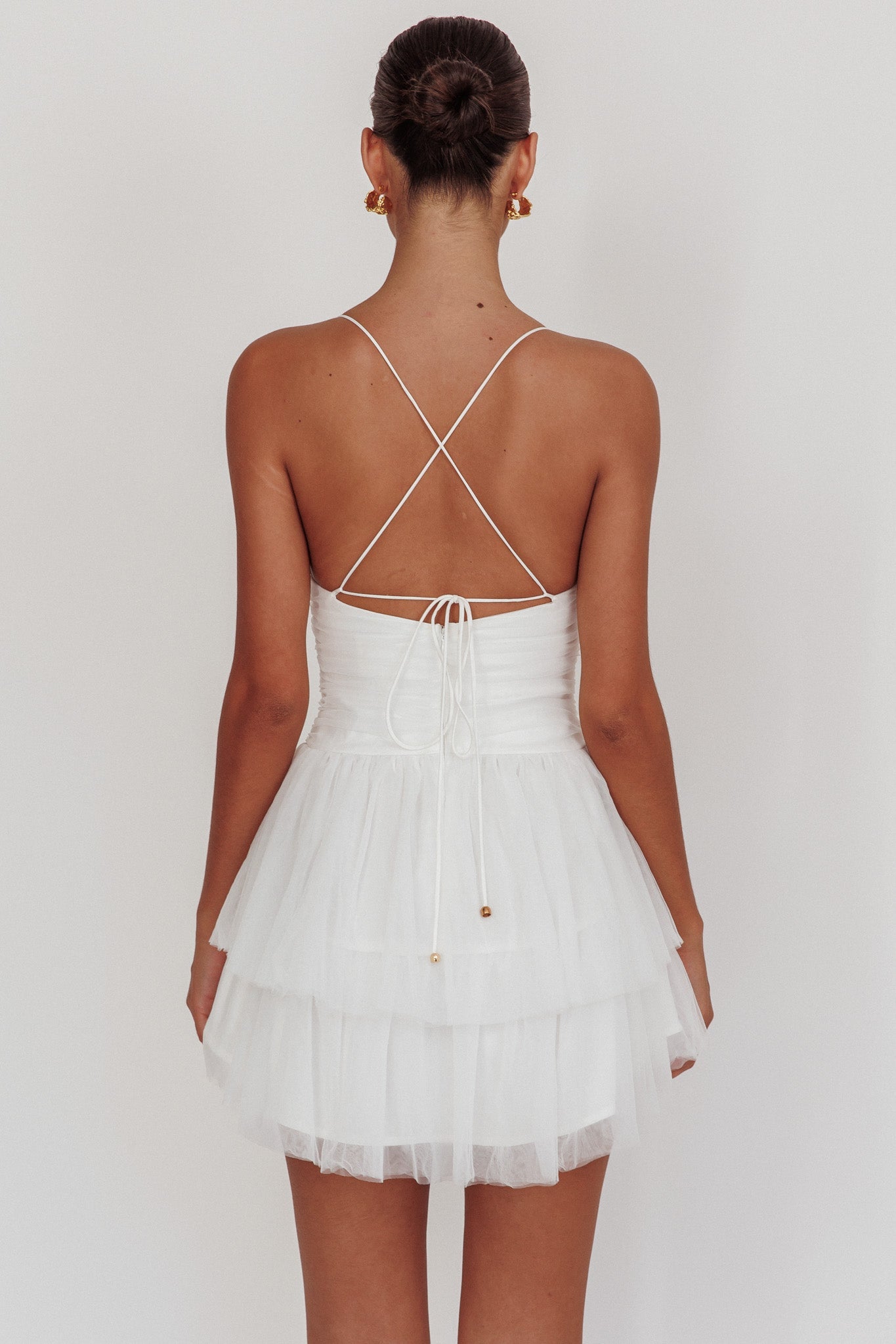 Nightingale Ruched Mesh Mini Dress White