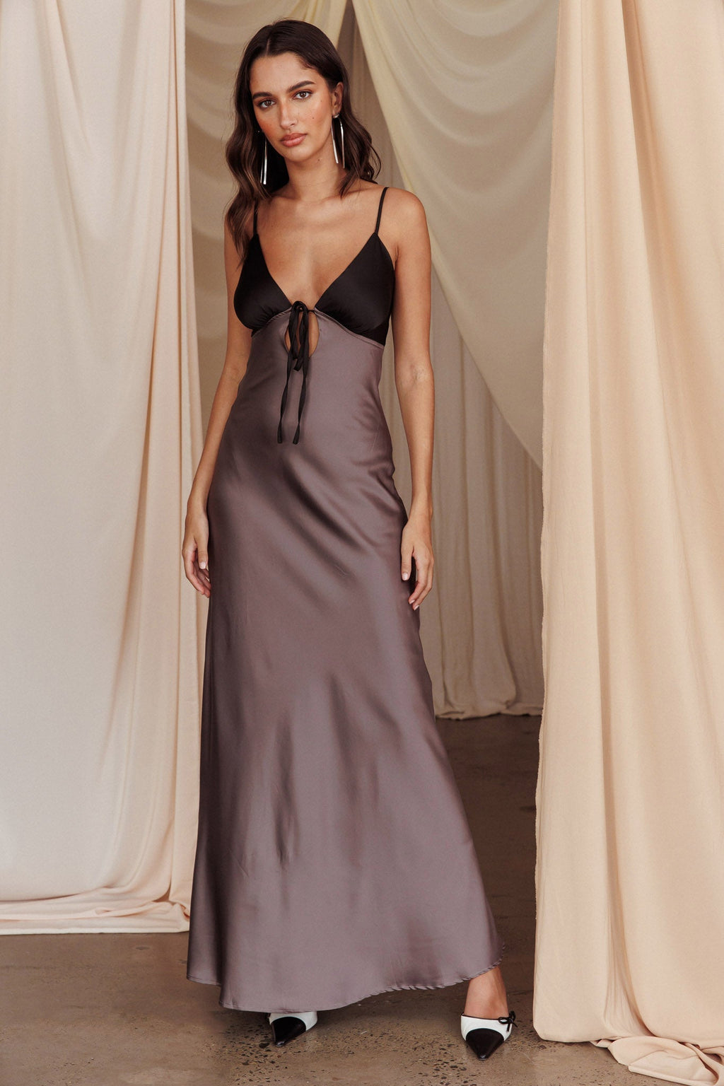 Bayleigh Low Bow Tie Back Dress Charcoal