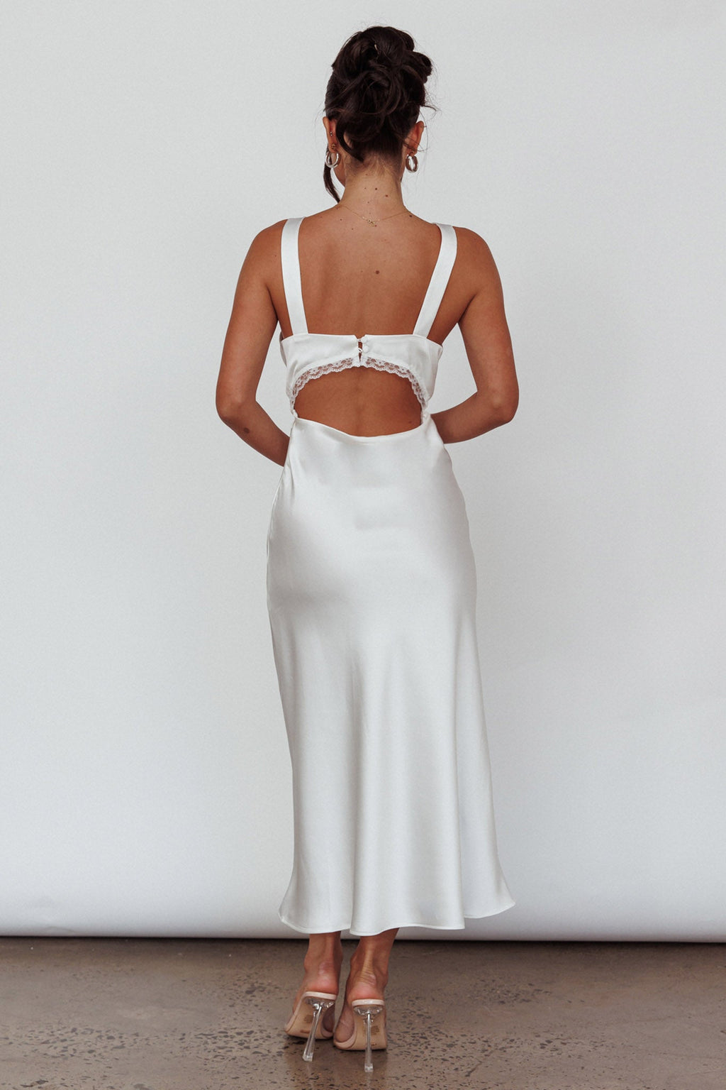 Nyah Lace Trim Midi Dress Off White