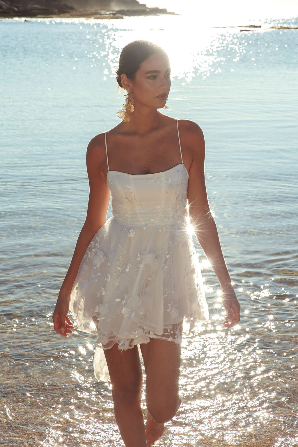 Athens Floral Bow Mini Dress White
