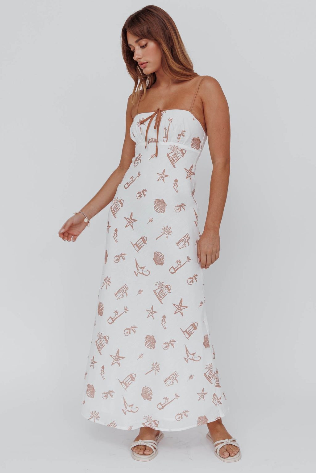Roll With It Square Neckline Maxi Dress Beige