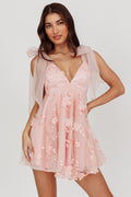 Chantilly Tied Shoulder Mini Dress Pink