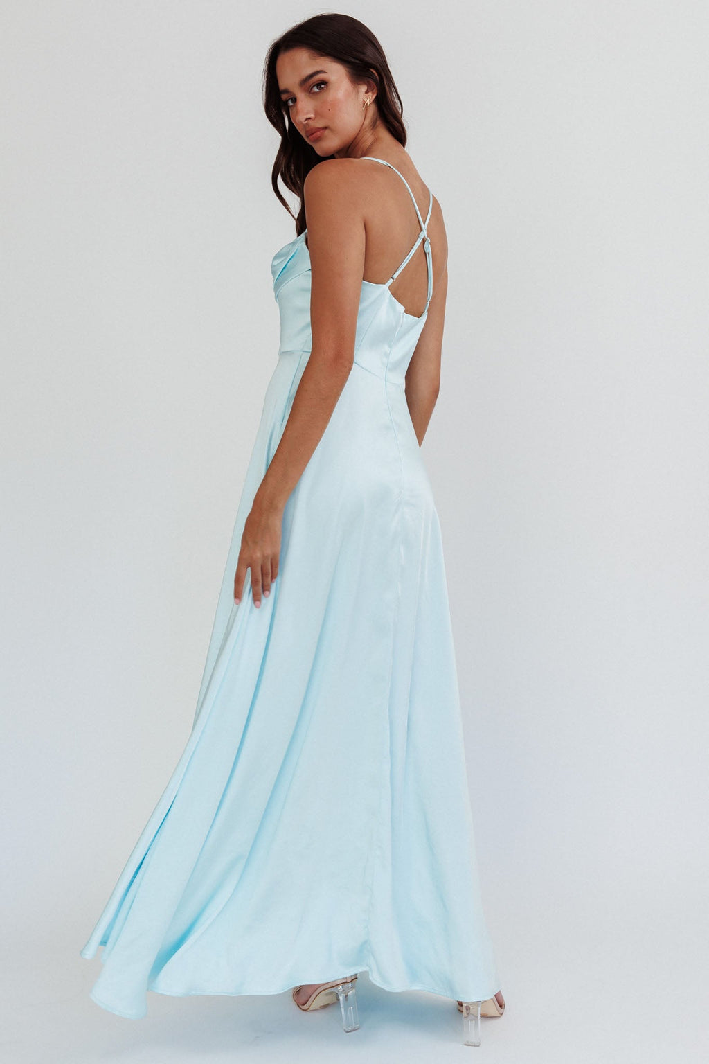 Inner Light Gathered Bust Split Maxi Dress Mint